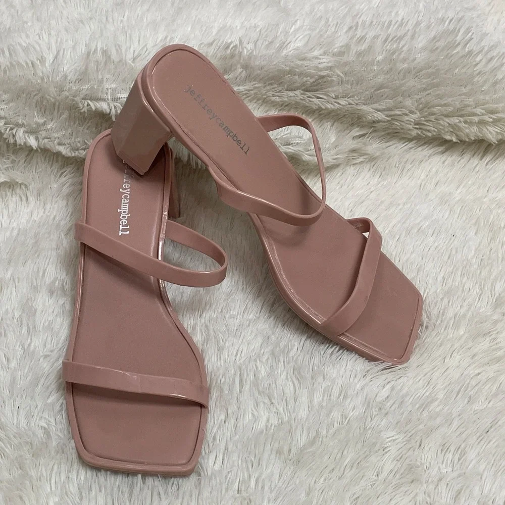 Jeffrey Campbell Jamm 3 Jelly Slide Heel Sandal Sz 7 Pink‎ Block Heel Slip On